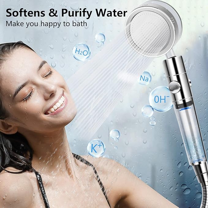 Turbo Shower Head Filter with Minerals, Hydro Shower Head High Pressure Handheld Vortex Turbo Fan Showerhead Filter for Hard Water, Reduces Dry Itchy Skin, 3.7in Set of 6 Replacement PP-Cotton Filters