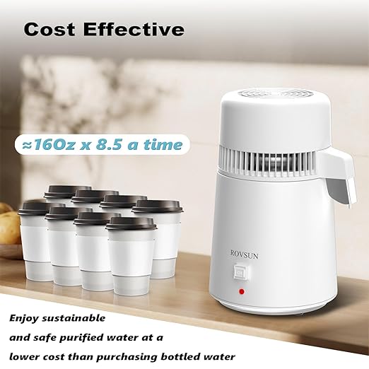 ROVSUN 【Upgraded】 1.1 Gallon/4L Water Distiller Countertop Distilled Water Machine with Flame-Retardant Material, BPA-Free Container & Stainless Steel Interior, 750W Distilled Water Maker Purifier