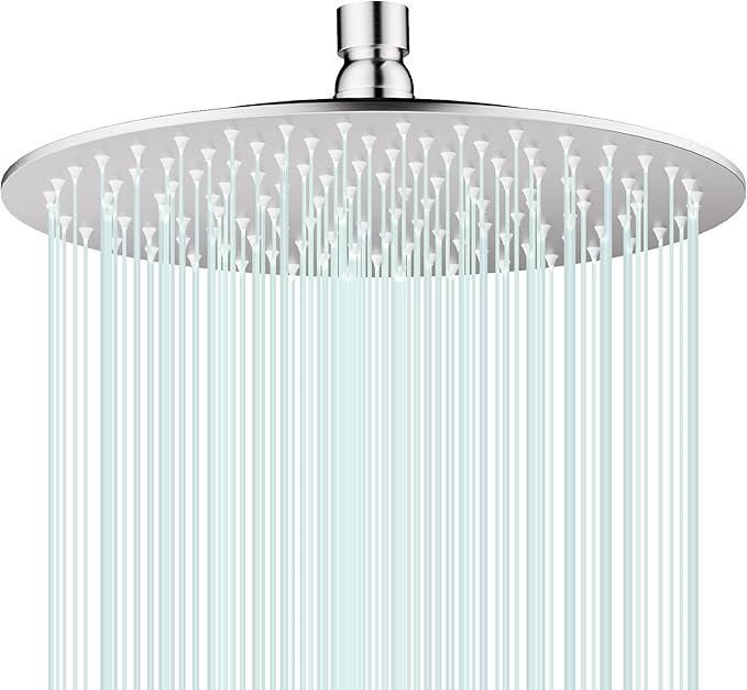 All Metal Rain Shower Head - Heavy Duty Stainless Steel, Easy Install, High Water Flow, Ultra-Thin Modern Design for Bathroom (Brushed Nickel, 10）BNW0088