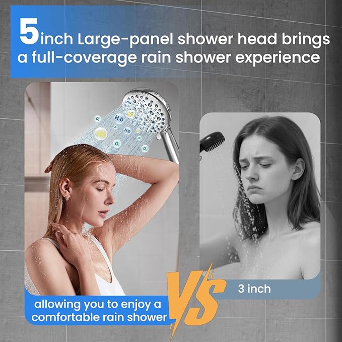 Filtered Shower Head with Handheld,7 Spray Settings High Pressure Showerhead Built in Power Wash to Clean Tub, Tile & Pet, Showerhead with Filters for Hard Water - Remove Chlorine, (Chrome)