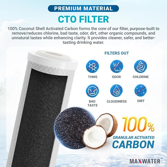 Max Water 2 Stage (Sediment, Odor & Improving Taste) Whole House 10 inch, Standard Water Filtration System - White Housing - Sediment + CTO - ¾ Inlet/Outlet