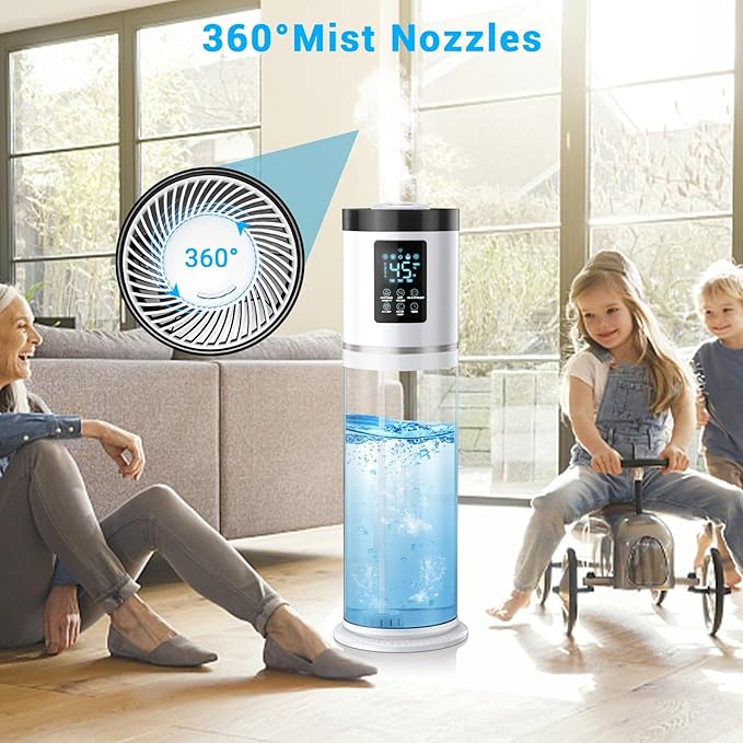 8L/2.1 Gal Humidifiers for Bedroom Large Room, 4 Levels Cool Mist Humidifier with Clear Tank, 7 Color Lights Essential Oil Diffuser with 16H Timer, Top Fill Air Humidifier for Home Plants Office