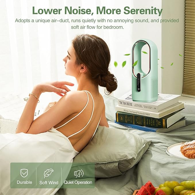 CONBOLA Desk Fan Portable, Battery Operated,Quiet Desktop Fan Bladeless with 3 Cooling Speeds, 11.8 Inch Touch Control Personal Fan for Bedroom, Office, Home, Outdoor (Green)