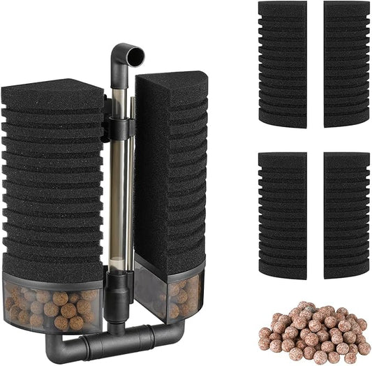Carefree Fish Aquarium Filter Sponge Fish Tank Quiet Bubble Filter with 4 Sponges and 1 Bag of Filtered Ceramic Balls for Salt Water and Fresh Water(not Included Air Pump)