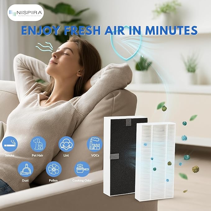Nispira U Filter HRF201B Replacement 2-in-1 HEPA Activated Carbon For Honeywell Febreze Air Purifier FRF102B FRF101B | FHT190 FHT180 FHT170 HHT270 HHT290 | Removes Smoke, Pollen, Dust | 1 Pack