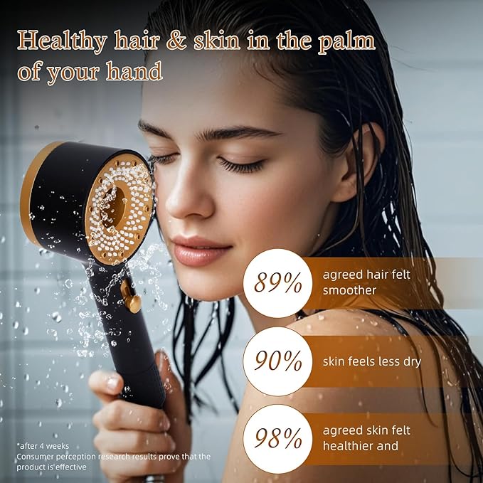 Handheld Filtered Shower Head, High Pressure, Reduce Impurities for Healthier, Skin & Hair, with NSF Certified Filtration for Hard Water Shower Filter & Vitamin C Aroma Ring (Black Gold)