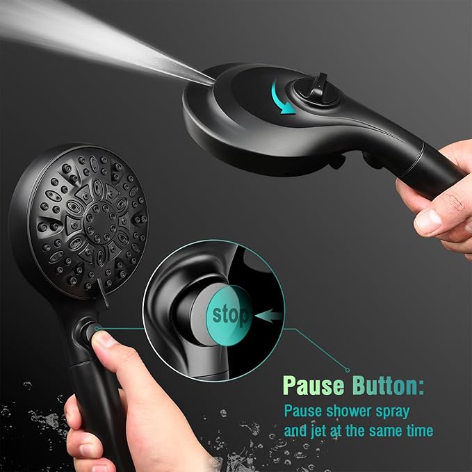 Handheld Shower Head with Filter: 9 Spray Settings High Pressure Shower Head with ON/OFF Pause Switch, 15 Stage Water Softener Filter for Hard Water Remove Chlorine and Harmful Substances