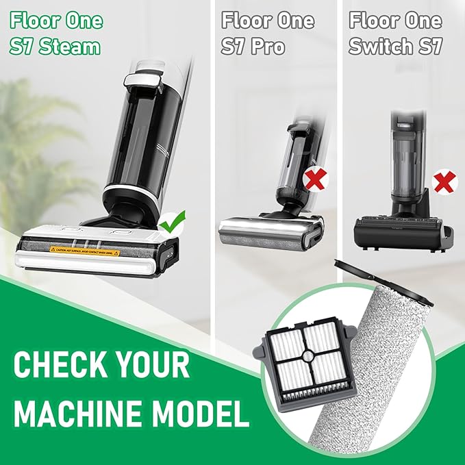 Only Floor ONE S7 Steam Roller Brush Replacement and Vacuum Filter Kit Compatible with Tineco Floor ONE S7 Steam Cordless Wet Dry Vacuum Replacement Parts,2 Roller Brushes,2 Filters,1 Cleaner Brush