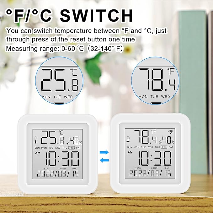Flutesan 2 Pcs Smart Wireless Temperature Monitor Humidity Monitor Wireless Hygrometer Thermometer Digital Room Compatible with APP Notification Alert and LCD Display House