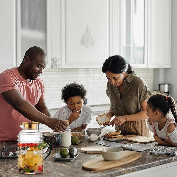 2 Liter (68oz) Glass Pitcher with Lid and Spout, Heavy Duty Water Jug with Handle Borosilicate Heat Resistant Carafe for Hot/Cold Drinks -for Iced Tea, Coffee, Lemonade, Infused Water