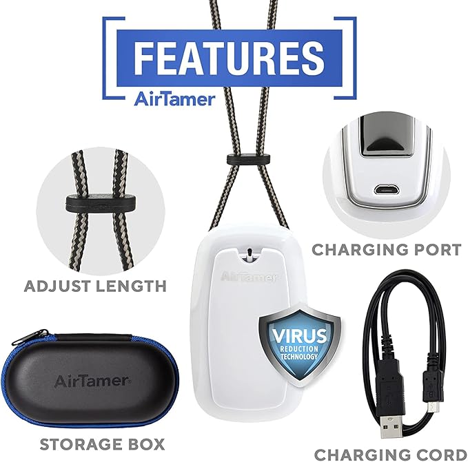 AirTamer A315W Advanced Rechargeable and Portable Air Negative Ion Generator | Proven Performance, White with Black Leather Travel Case
