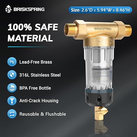 Spin Down Sediment Filters With Scraper, Well Water Filter System for House, Reusable Whole House Water Filter for Well Water, 300 Micron, 1" MNPT + 3/4" FNPT + 3/4"MNPT, BPA Free