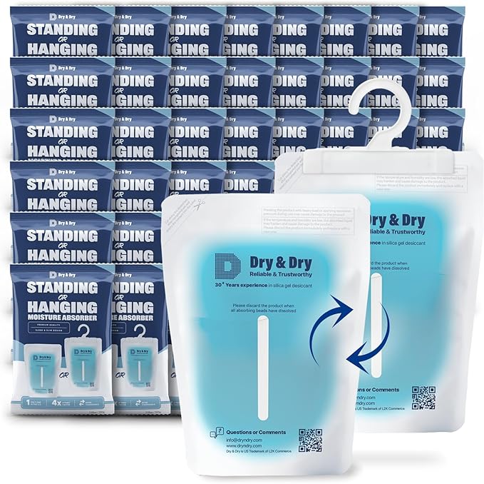 Dry & Dry 50 Packs Hybrid Moisture Absorbers & Musty Odor Eliminator Dehumidifier to Control Excess Moisture for Basements, Closets, Bathrooms, Laundry Rooms. Moisture Absorbers