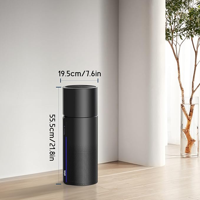 Air Purifier with Humidifier Combo, 2 in 1 Afloia 3-Stage Filters for Bedroom Pets Hair Smoker Odors, Evaporative Humidifier, Auto Shut Off, Quiet Air Cleaner with Seven Color Light, Black