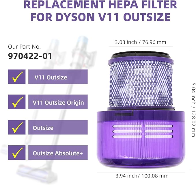 Dyson Outsize Filter, 2-Pack True HEPA Replacement Filters Compatible with Dyson Outsize, V11 Outsize, Outsize Origin, Outsize+, Absolute+, V11 Outsize Filter, SV16, SV29, Replaces Part # 970422‑01