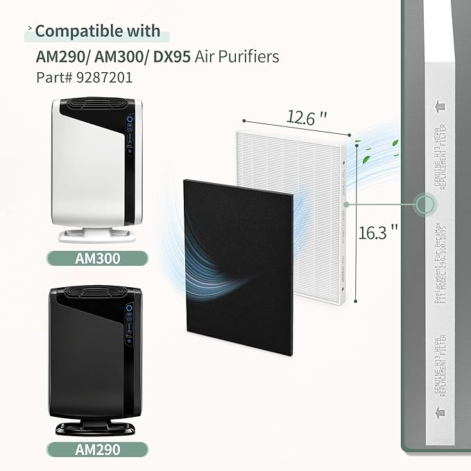 Aera Max 300 HEPA Filter Replacement Compatible with Fellowes Aeramax 290/300/DX95 Purifiers HEPA Air Pu-rifier Filter 9287201, Also Fit AP-300PH HF-300, 4 HEPA & 8 Carbon Pre-Filter