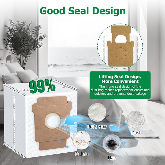 22 Pack Replacement Accessories for iRobot Roomba 104/105 Vac/ 105 Combo/Vac 2/ (Q0520/Q052) Vacuum,2 Main Brushes,6 Side Brushes+6 Dust Bags+4 Filters+4 Mop Pads