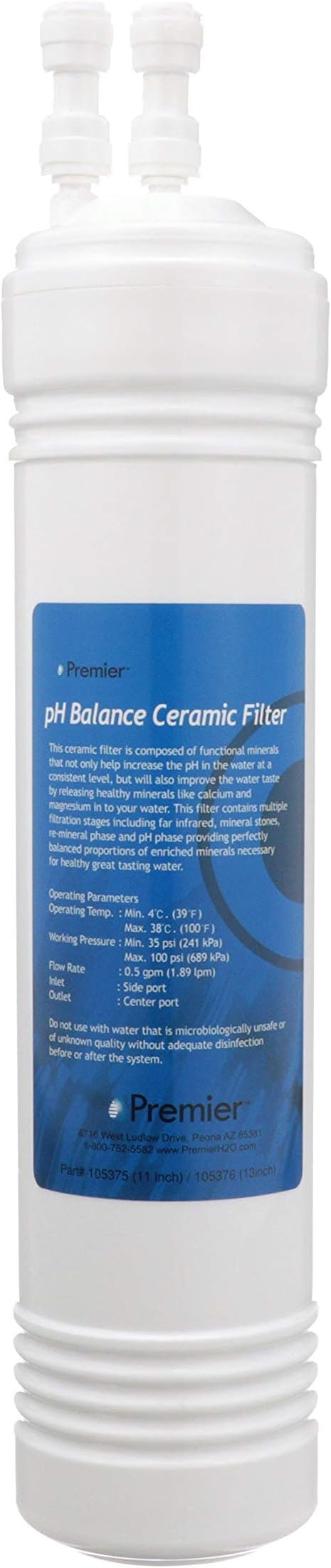 Watts Premier pH Balancing Ceramic Post-Filter with 1/4" QC (Quick Connect) Fittings for All RO Reverse Osmosis Systems, Water Filter Replacement, 6 Layers, Fits 3/8" Faucet Tubing