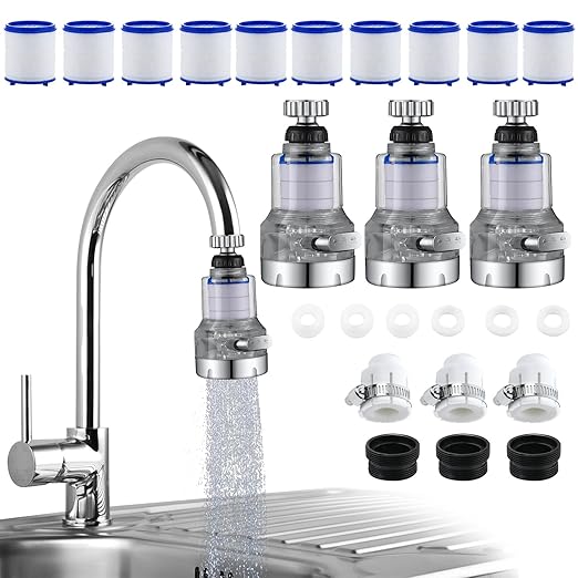 3 Pack Sink Water Filter Faucet, 360 ° Rotating Bathroom Sink Faucet Filter, 3 Spray Mode Adjustable Faucet Water Purifier Removes Chlorine Fluoride Heavy Metals Hard Water for Kitchen & Bathroom