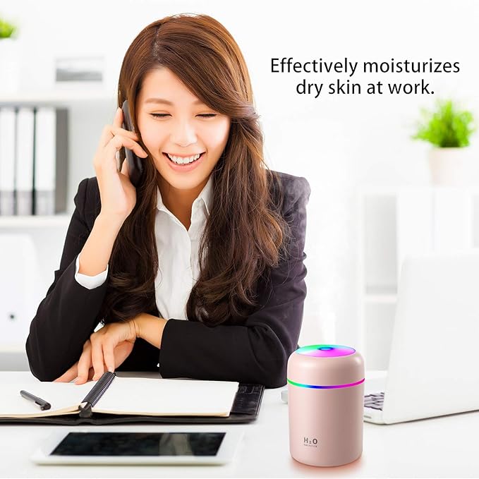 2 Pieces Cool Mist Portable Mini Humidifiers, 300 ml, Quiet USB Personal Desktop Humidifiers with 2 Mist Modes and Auto Shut Off for Bedroom Home (Pink, White)