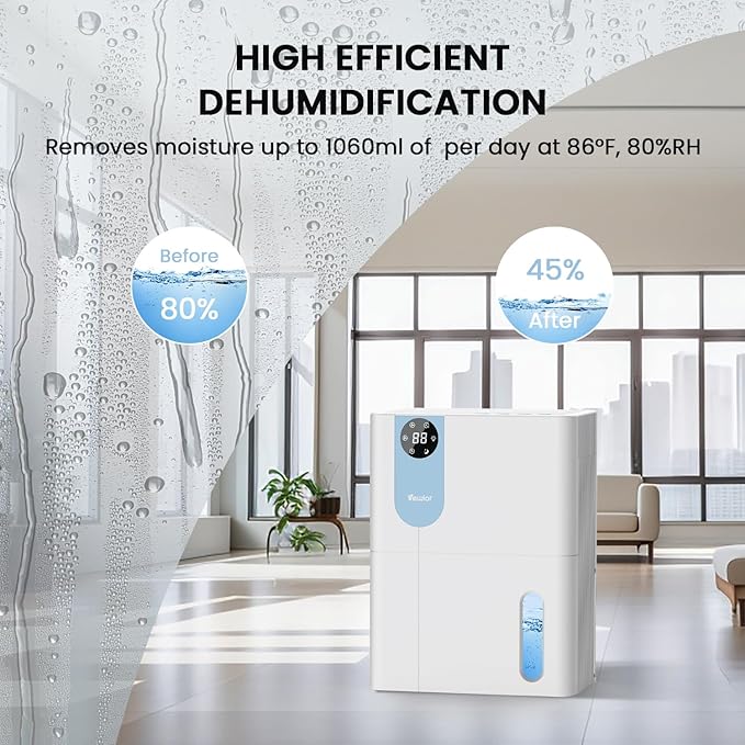 Dehumidifier, VEWIOR 152 OZ Dehumidifiers for Home, (900 sq.ft) Quiet Dehumidifier for Basement with Large Water Tank, Dehumidifiers for Bathroom Bedroom RV Closet with Auto Shut Off and Night Light