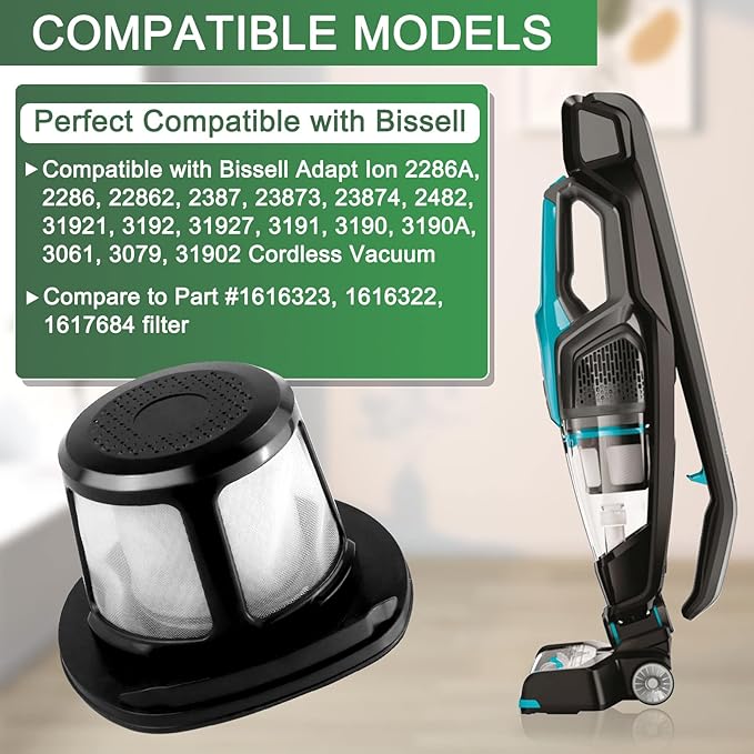 3061 3079 Filter Replacement for Bissell PowerLifter Pet Filter and Adapt Ion Filter, Compatible with 2286 2286A 2482 3079 2387, Compare to Part #1616323 1616322 1617684 (4 Pack) LUXRILIX