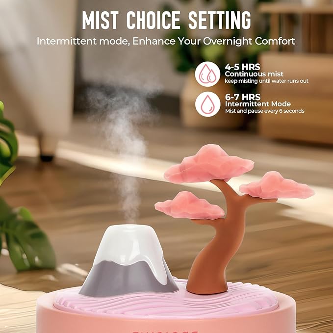 Cute Mini Humidifier, 320ml Pink Cherry Tree Desktop Humidifiers for Bedroom, Portable Small Cool Mist Humidification for Home, Baby Nursery, Office & Indoor Plants, USB Powered