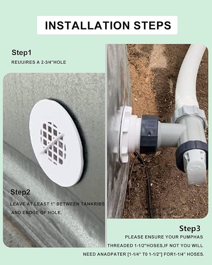 (2pcs) Threaded Inlet Strainer Compatible with Intex Filter Pumps with 1-1/2" Hoses, Above Ground Stock Tank Pool Inlet Strainer Replacement Parts Including Rubber Washer Filter Nut and Grid