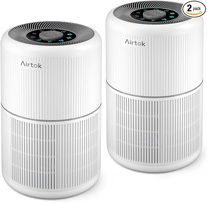 2 Pack Air Purifier for Home Bedroom with H13 True HEPA Filter for Smoke, Smokers, Dust, Odors, Pollen, Pet Dander | Quiet 99.9% Removal to 0.1 Microns | White Available for California