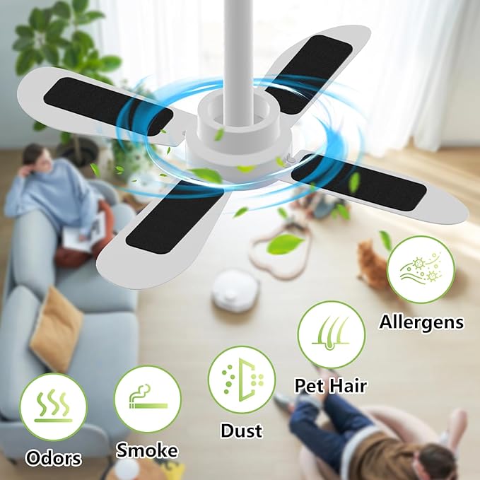 5 Pack Ceiling Fan Filters for Blades, Activated Coconut Carbon Fan Filter for Ceiling Fan, Easy-Stick Universal Air Filter for Common Household Contaminants