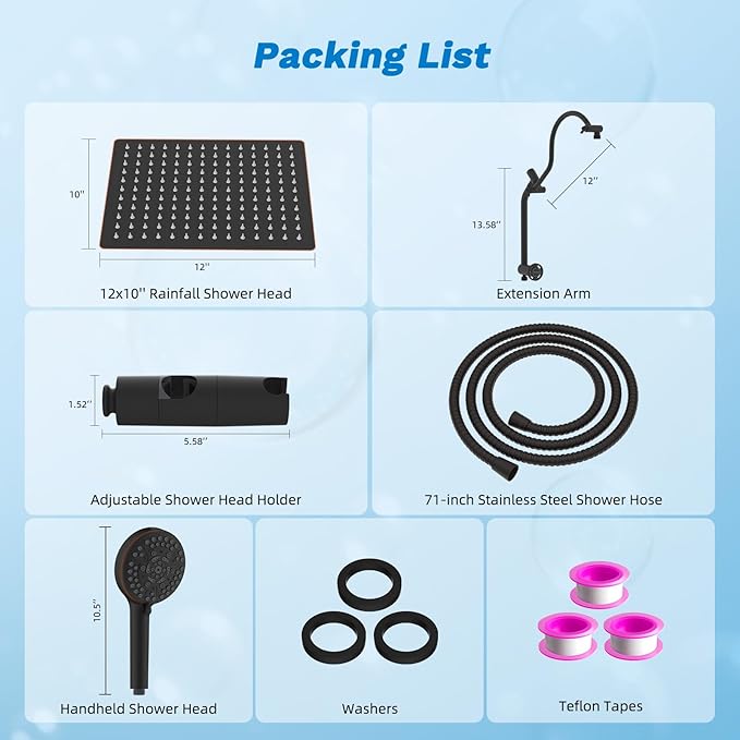 Hibbent Upgraded All Metal 12" Rainfall Showerhead Combo, High Pressure Shower Head with 10-Spray Mode Handheld, 4-way Diverter with Pause Mode, 71'' Shower Hose and Handheld Holder, Oil Rubbed Bronze