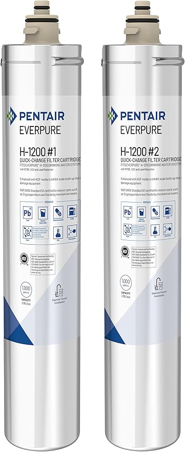 Pentair Everpure H-1200 Quick-Change Filter Cartridge Set, EV928201, NSF Certified to Reduce Lead, Replacement Pack for Everpure H-1200 Drinking Water System, 1,000 Gallon Capacity, 0.5 Micron