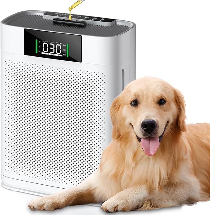Air Purifier for Large Room up to 1500 Sq Ft, H13 True HEPA Filter, Honeyuan Air Purifiers for Pets, with PM 2.5 Display Air Quality Sensor, Aromatherapy, Child Lock, ZY3866G, White