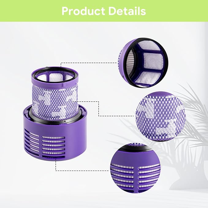 V10 Filter Replacement Kit (3 Pack Filters + 1 Clean Brush) for V10 Animal, V10 Absolute, V10 Cyclone Series, V10 Total Clean, SV12, Replaces Part #969082-01, Washable & Reusable