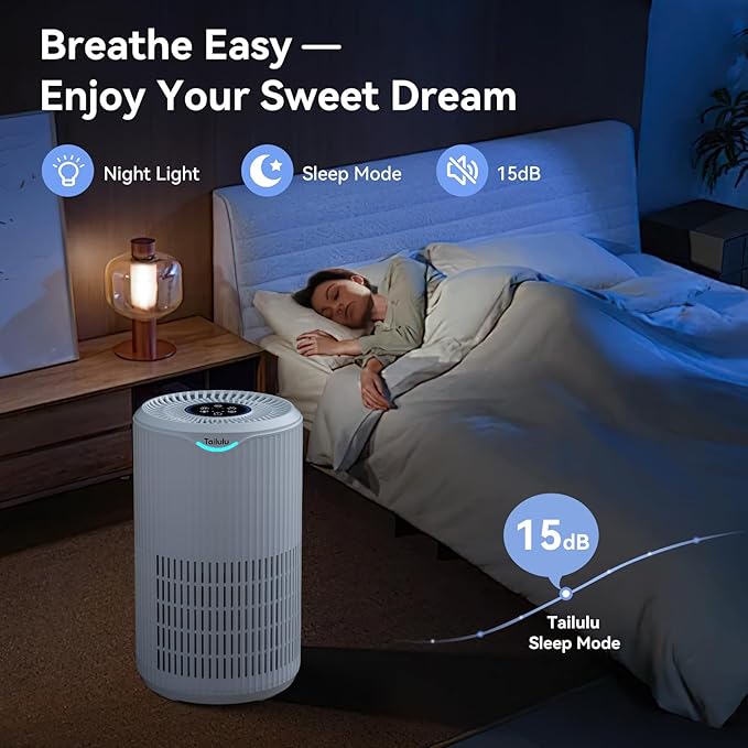 Air Purifiers for Home Large Room Up to 1500 Sq Ft, Tailulu H13 HEPA Air Purifier for Pet Dander Smoke Odor Dust Pollen, Air Filter for Bedroom Living Room, Kitchen, Office, Sleep Mode