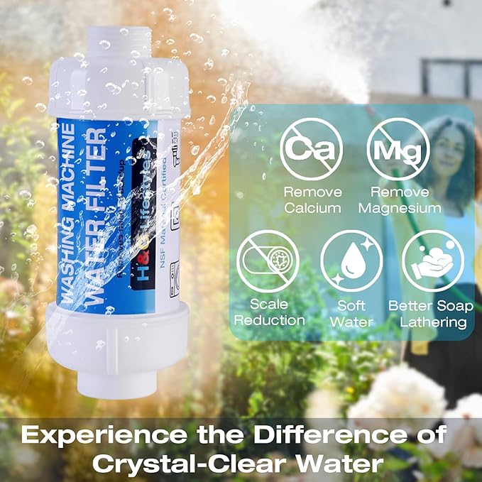 H&G Lifestyles Inline Water Filter for Washing Machine, Anti-Scale Garden Hose Filter,Reduce Water Hardness,with 3/4" GHT Prevents Scale Build Up,Descaler for Water Heater Patio Swamp Cooler 1Pack