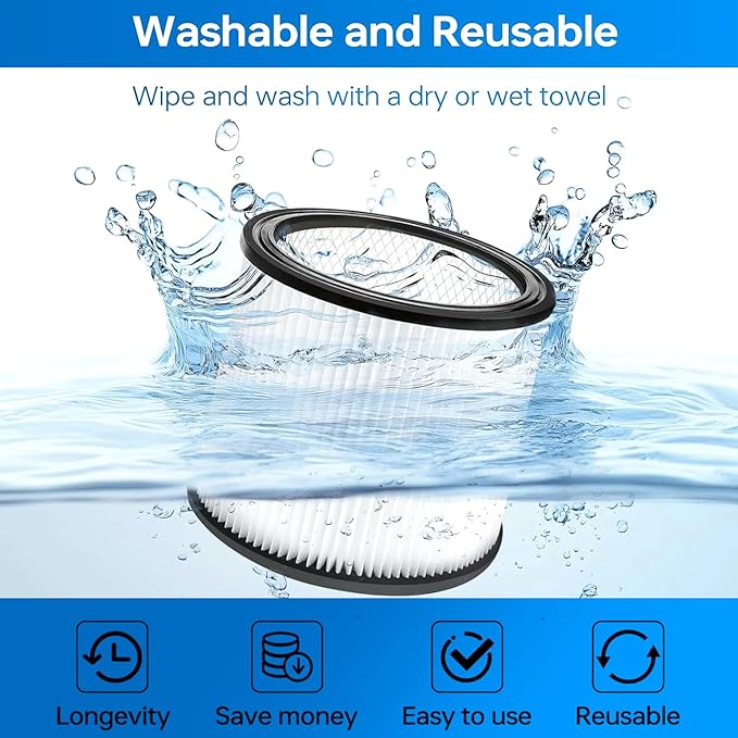 90304 Replacement Filter for Shop Vac 90304 90350 90333 90585 5 Gallon and above Wet/Dry Vacuum compatible with Shop Vac Vaccuums 2 replacement filter+2 lids+4 foam sleeve filters+4 Filter cloth,17pcs