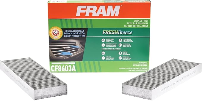 FRAM Fresh Breeze Cabin Air Filter Replacement for Car Passenger Compartment w/Arm and Hammer Baking Soda, Easy Install, CF8603A for Select Honda Vehicles white 2 Count (Pack of 1)