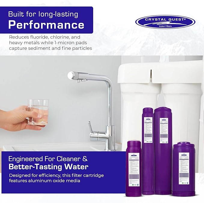 Crystal Quest SMART + Aluminum Oxide Water Filter Cartridge – Reduces Fluoride & Chlorine – 1-Micron Filtration for Clean, Great-Tasting Water – Long-Lasting Performance 4-5/8” x 20”