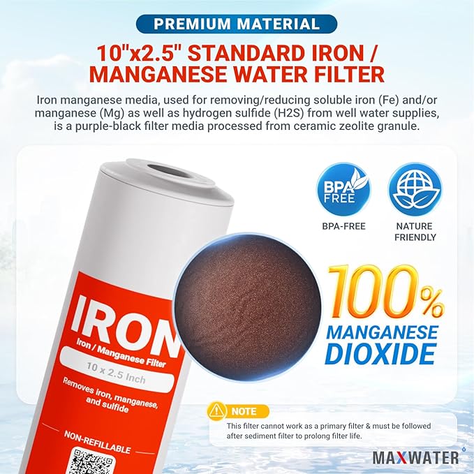 Max Water Whole Iron Manganese Replacement Set - Heavy Duty, for Standard Whole House Systems 10" x 2.5" Good for Iron, Manganese Reduction (Pack of 1)