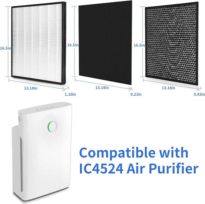 IC-4524 Replacement Filters Compatible with InvisiClean Claro IC-4524 Air Purifi-er, 2Pcs True HEPA, 1Pcs Activated Carbon Filter and 2Pcs Nylon Pre-Filters