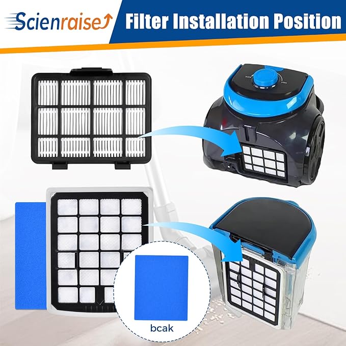 NEN186BL Filter Replacement Compatible with Eureka NEN186BL NEN180 Bagless Canister Vacuum Cleaner Replacement Parts, 2 HEPA Filters & 2 Dust Cup Filters Element, 4 Pack