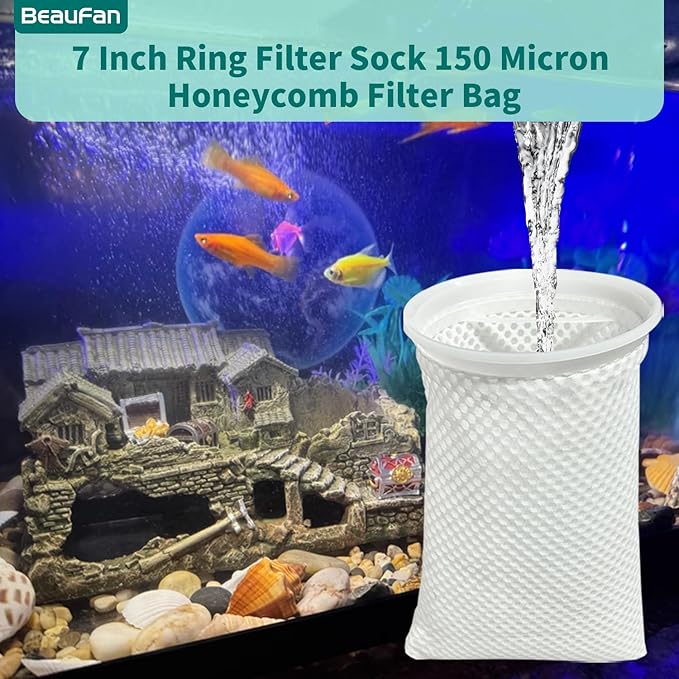 7 Inch 20 Pack 150 Micron Honeycomb Filter Socks for Fish Tank, Aquarium Filter Sock 3D Honeycomb Design Filter Sock, Aquarium Filter Bags for Saltwater
