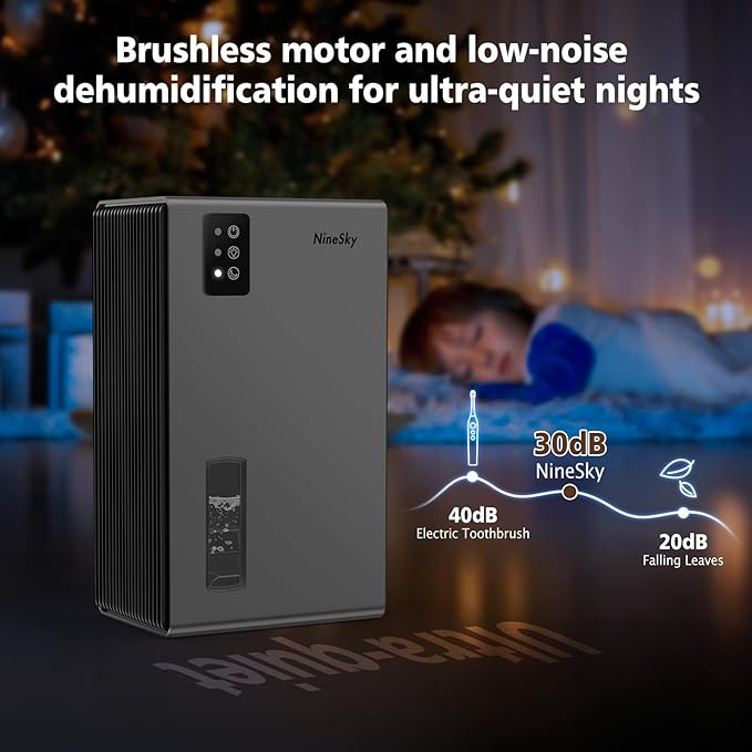 NineSky Dehumidifier for Home, 95 OZ Water Tank, (1000 sq.ft) Dehumidifiers for Bathroom Bedroom Basement with Auto Shut Off,7 Colors LED Light (Gray)