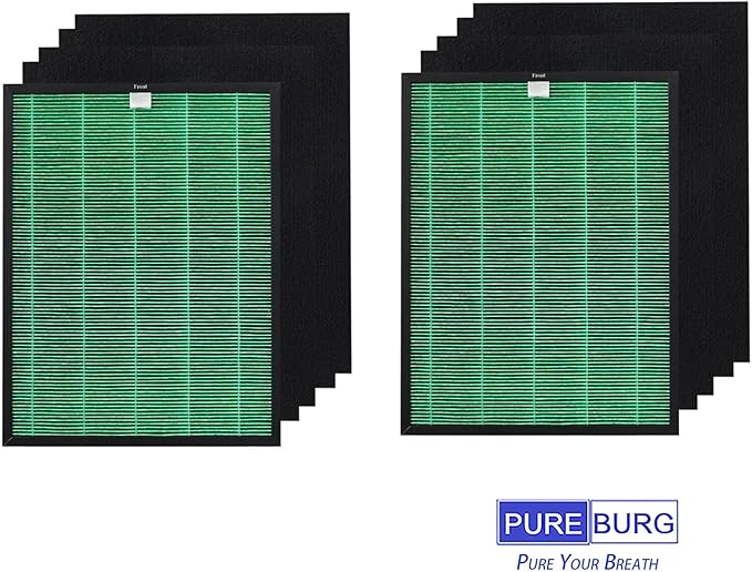 PUREBURG Replacement Filter Set Compatible with Coway Airmega 150 (AP-1019C) & Airmega 160 Air Purifiers, 2-Pack H13 HEPA + 8 x Activated Carbon Pre-Filter Air Clean