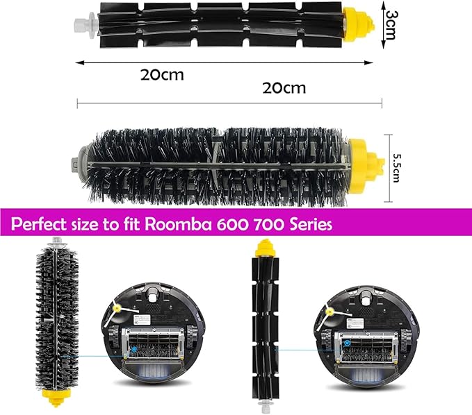 Replacement Parts for IRobot Roomba 600&700 Series,Roomba 614 620 630 635 640 645 650 655 660 675 680 690 695 760 770 780 Vacuum Cleaner(3 Sets Replacement Bristle & Flexible Beater Brushes)