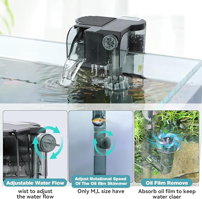 hygger Hang On Back Aquarium Filter, Small Fish Tank Filter Waterfall Filtration System, Adjustable Water Flow with Surface Skimmer, Replaceable Sponge Quiet Hanging Filter for Tank 10~20 Gal