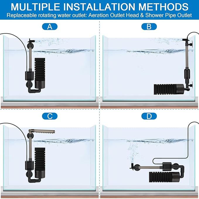 hygger USB Single Sponge Filter, Small Aquarium Filter with Adjustable Hanging Clip and Suction Cup, Duckbill Outlet, Rain Pipe Outlet, Extra Spare Sponge