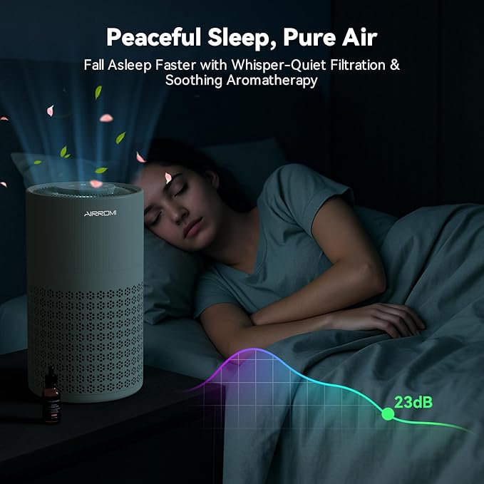 AIRROMI Air Purifier for Bedroom with HEPA 3-in-1 Filter, Pet Air Purifier for Home Cat Pee Smell, Covers Upto 990 Ft², Quiet 360°intake Air Cleaner for pet hair,allergies,Dust,Smoke A2001 Green