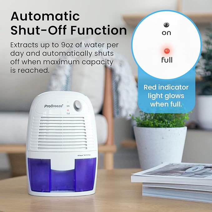 Pro Breeze Electric Mini Dehumidifier for Home (215 sq.ft) 16oz Capacity, Energy Efficient, No Noise, Compact and Portable for High Humidity in Kitchen, Bedroom, Bathroom, Basement, RV, Office, Garage